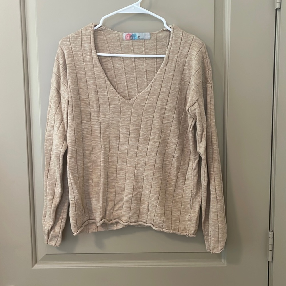 Pullover Tan Ribbed Sweater